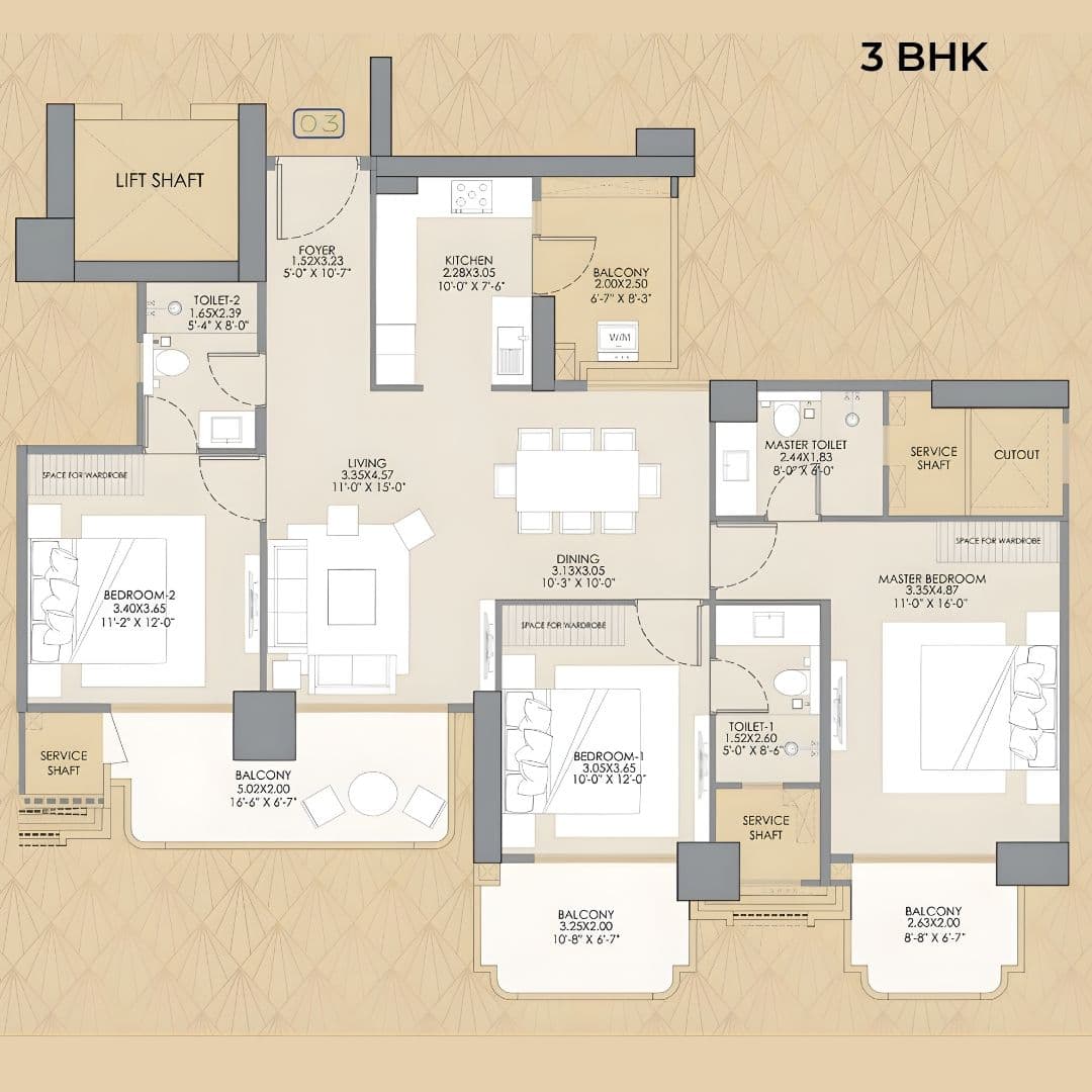 3 BHK floor plan