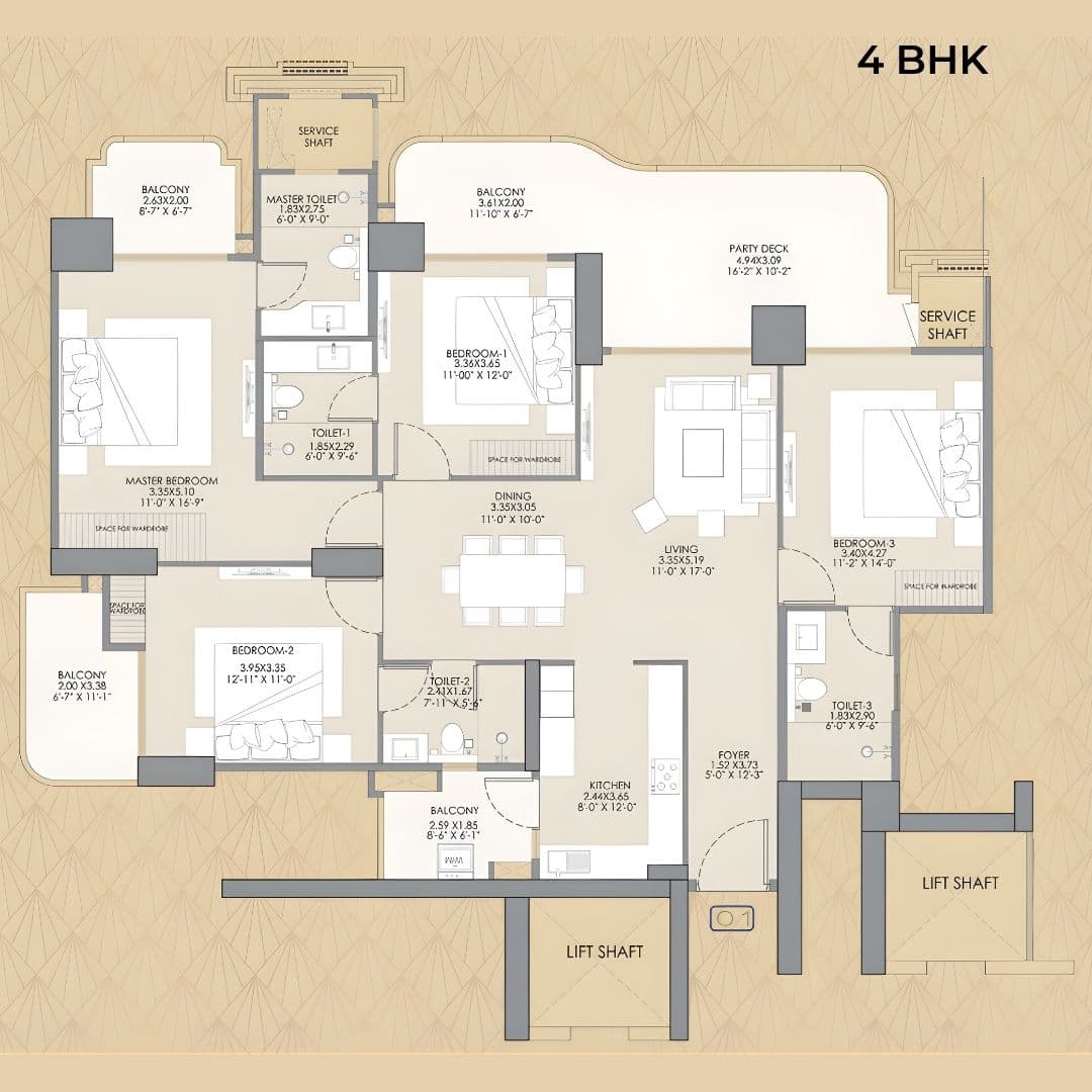 4 BHK floor plan