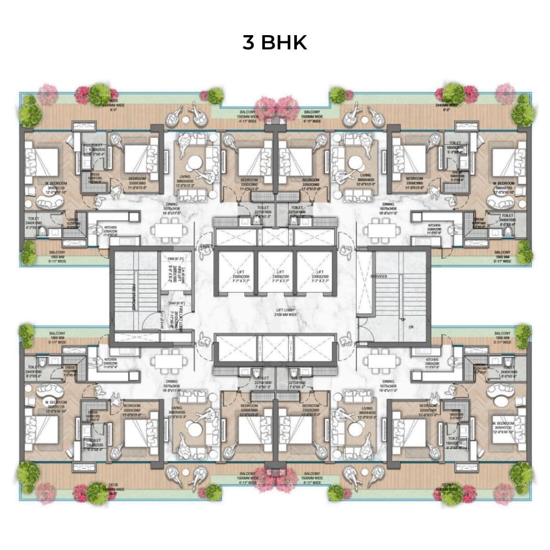 3 BHK floor plan