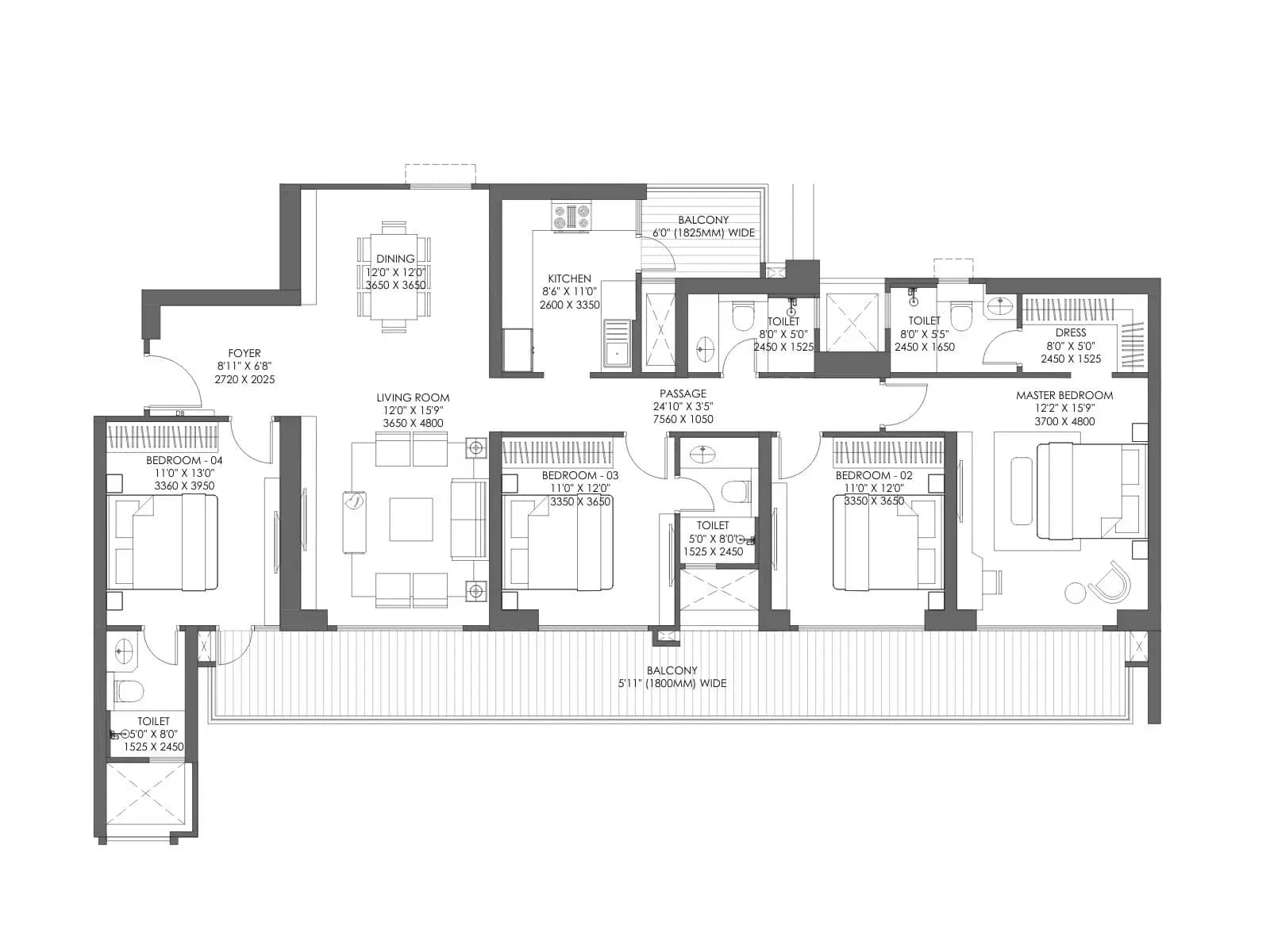 4 BHK floor plan