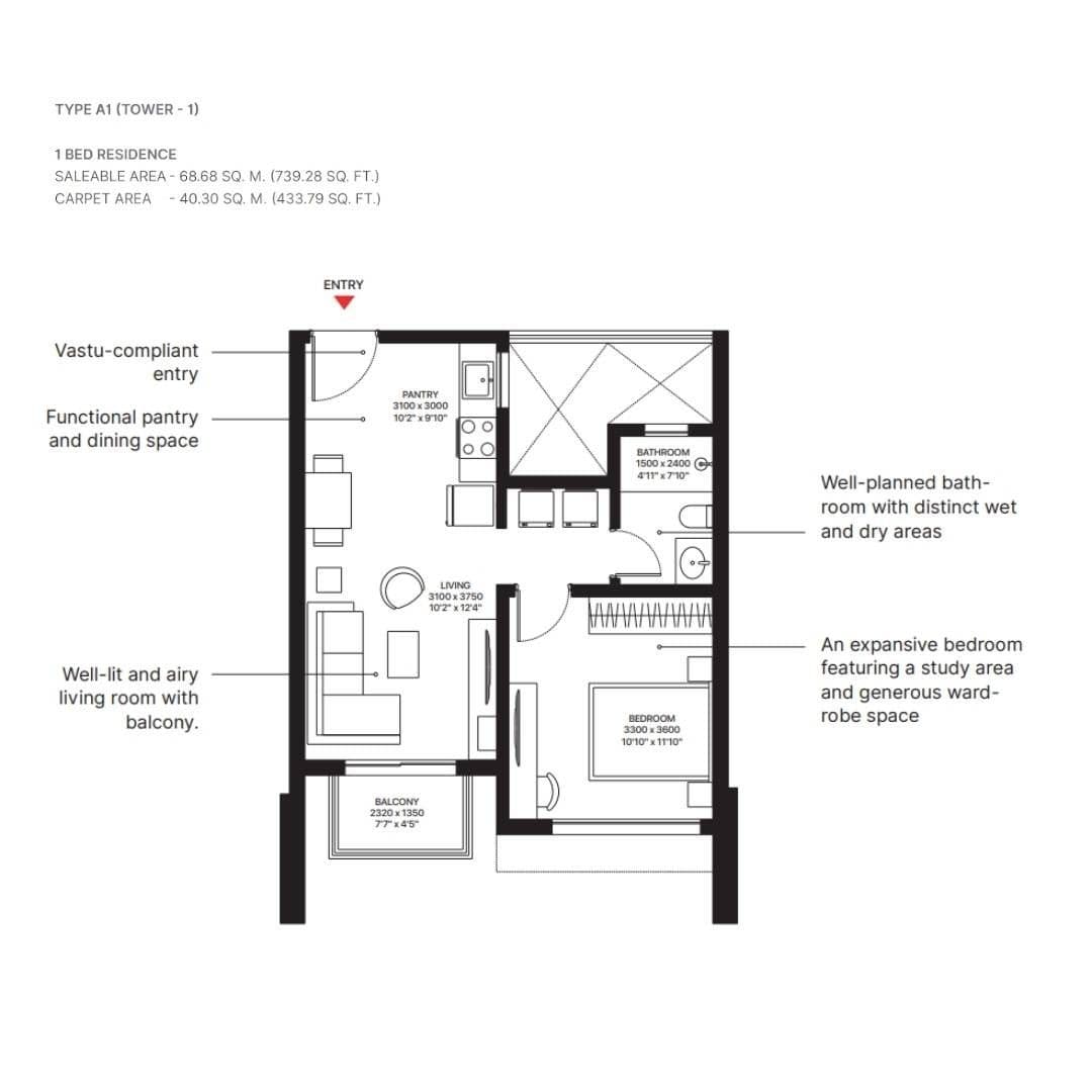 1 BHK floor plan