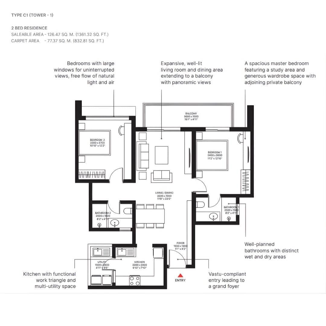 2 BHK floor plan